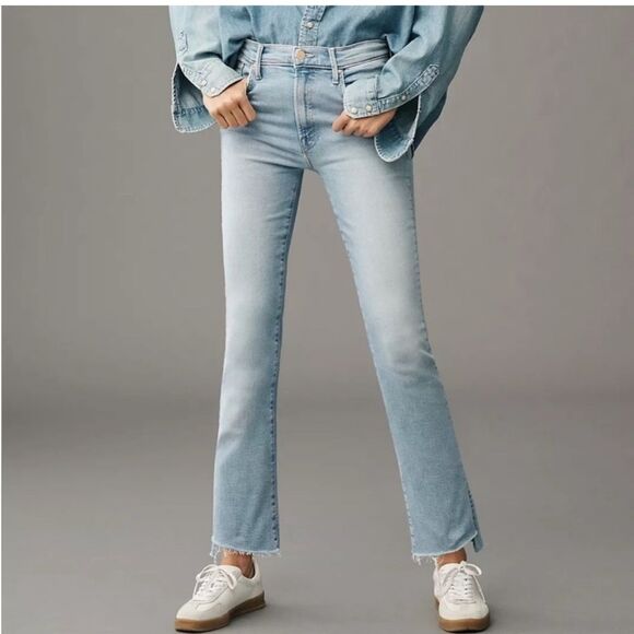 Mother The Insider Crop Step Fray Limited Edition Light Blue Denim Jeans 26 - Picture 3 of 16